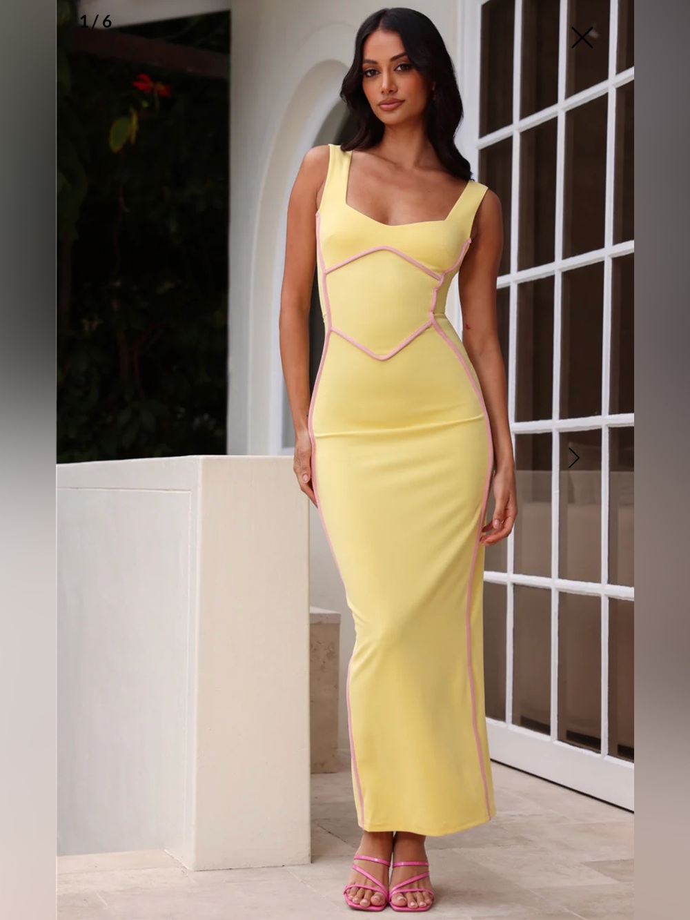 Selfie Leslie Yellow Maxi Dress with Pink Trim